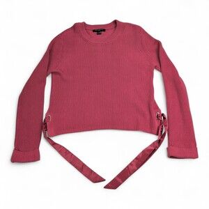 French Connection Pink Crewneck Sweater with Satin Side Ties, L